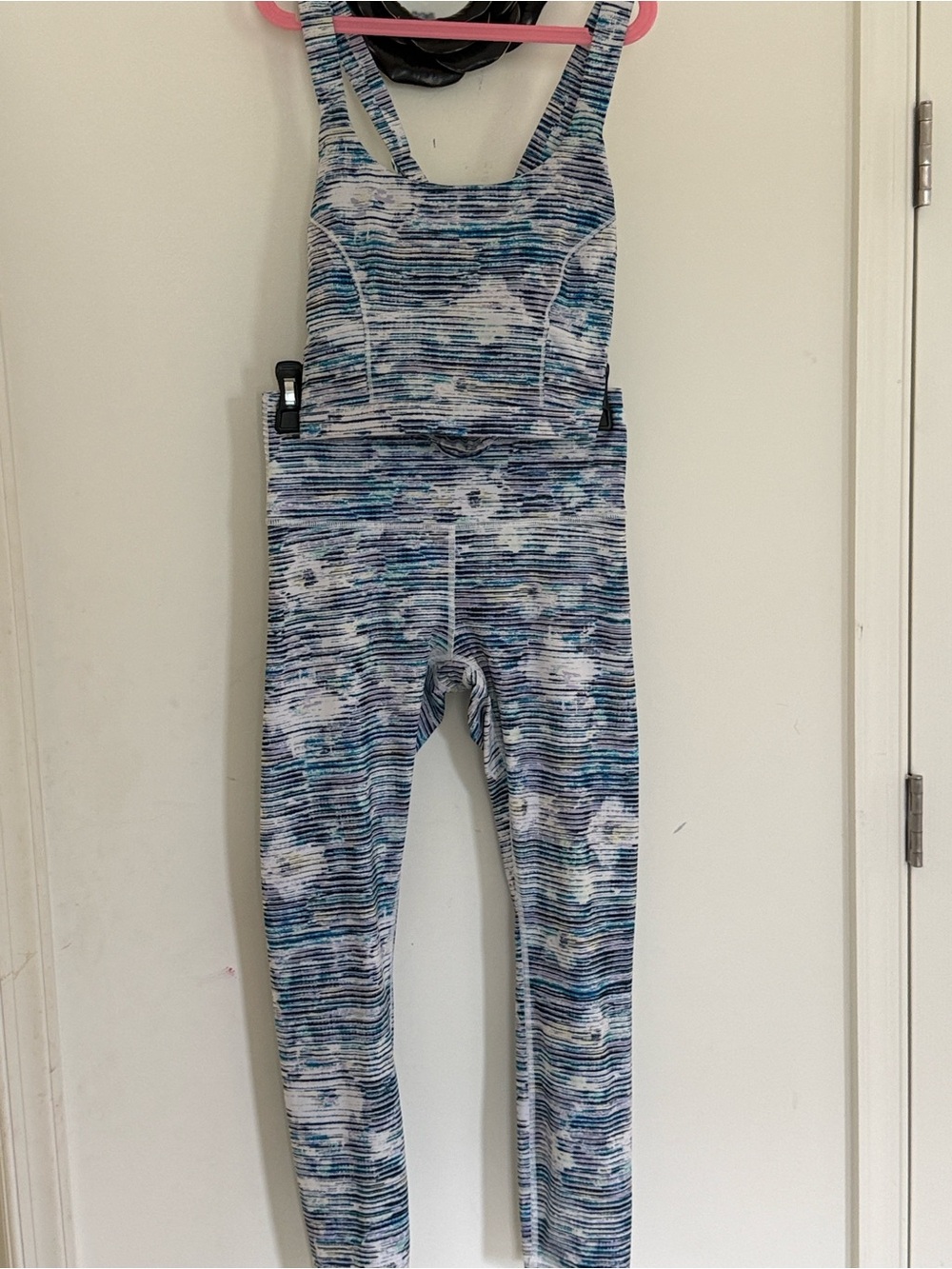 lululemon athletica Blue White Striped Floral One-Piece Jumpsuit
